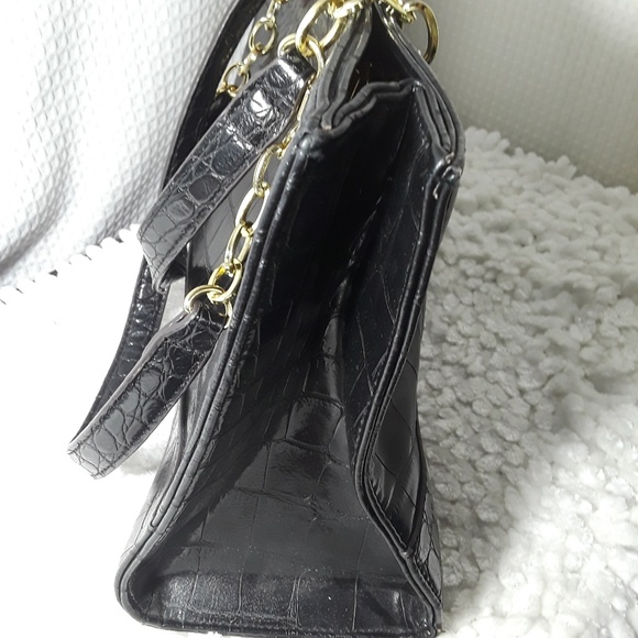 Anne Klein Black Leather Look Handbag Purse Chain - Picture 3 of 5